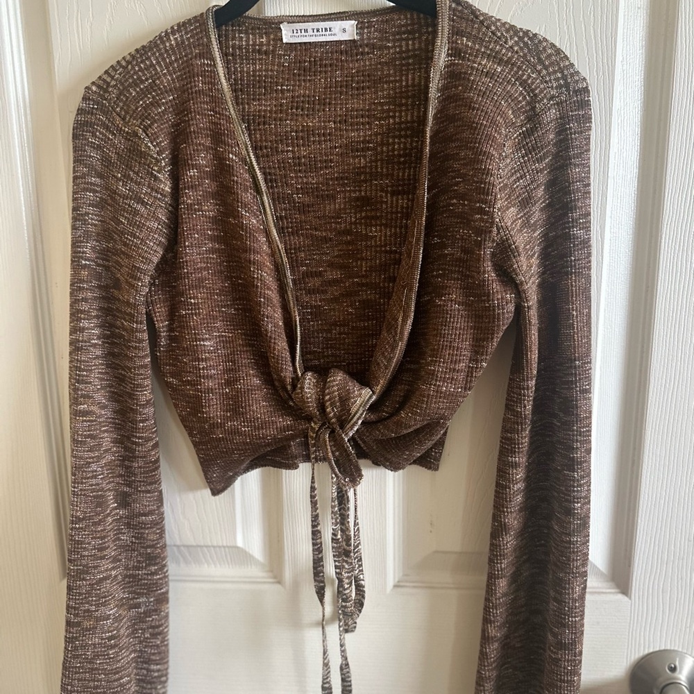 NWOT 12th Tribe Brown Knit Cardigan Crop
